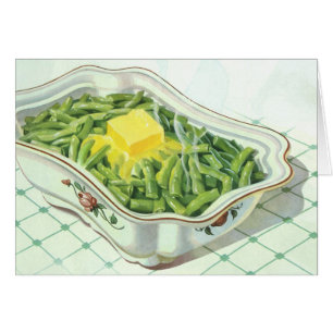 Cartão Comida Vintage, Casserol Verde Bean com Manteiga