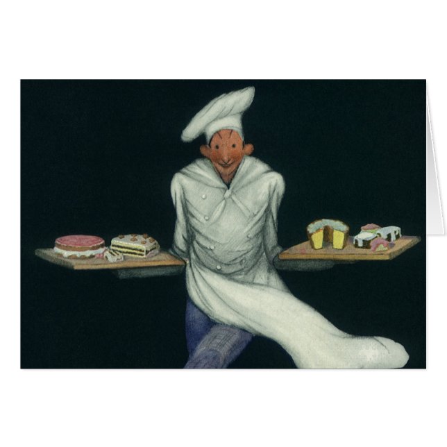 Cartão Comidas de vindima, padeiro com pastelaria (Frente Horizontal)