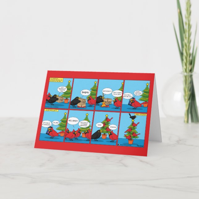 Cartão Como decorar um comic de árvore de Natal (Frente)