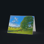 Cartão Como um pai, Paisagem Pastoral Aniversário<br><div class="desc">Uma pintura tranquila mostrando campos de fazenda no campo. Cavalos e ovelhas pastam pacificamente sob uma árvore. o sol peca de um céu azul com nuvens brancas fluffy. O quadro é do Distrito de Lake no Reino Unido. Norma Cornes</div>