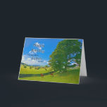 Cartão Como um pai, Paisagem Pastoral Aniversário<br><div class="desc">Uma pintura tranquila mostrando campos de fazenda no campo. Cavalos e ovelhas pastam pacificamente sob uma árvore. o sol peca de um céu azul com nuvens brancas fluffy. O quadro é do Distrito de Lake no Reino Unido. Norma Cornes</div>