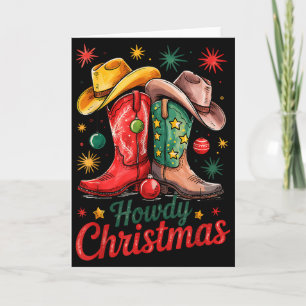 Cartão Como vai Natal Xmas Botas de Cowboy Ocidental Cowg