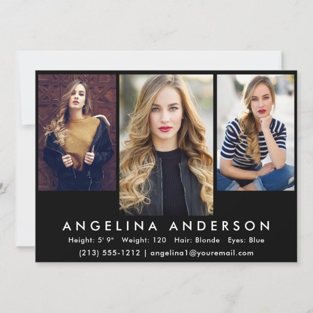 Cartão Comp Fotográfico Ator 3 Modelo | Frente neg (Frente)