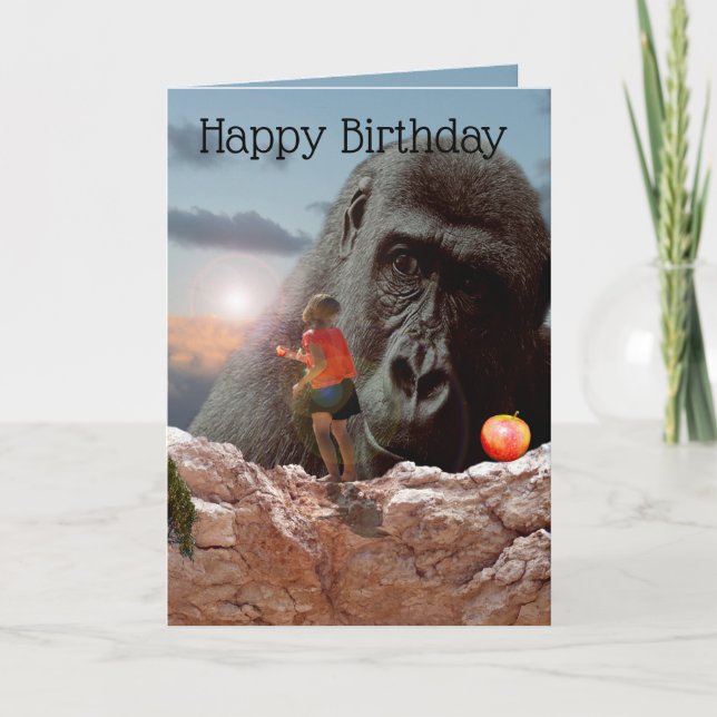 Cartão Compartilhando Uma Maçã Com Um Gorila, (Frente)