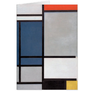 Cartão Composição Mondriana com Vermelho, Azul, Preto, 