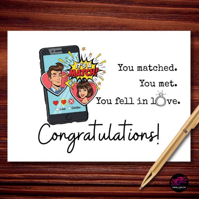 Cartão Compromisso Parabéns Aplicativo de Namoro Combinaç (From swipe to forever.💍 Congratulations!)