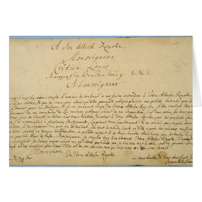 Cartão Concertos de Brandenburger da dedicação escrita à (Frente Horizontal)