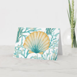 Cartão Concha de Água Marinha Aquarela