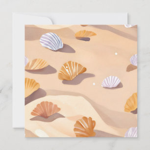 Cartão Conchas na Areia Aquarela de Oceano de Praia