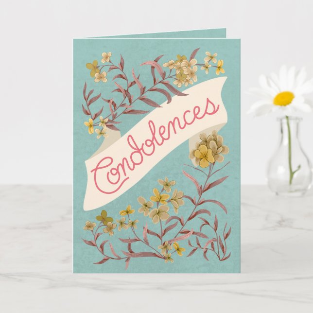 Cartão Condolences Aqua Soft Pastel Floral Banner Card (Planta pequena)