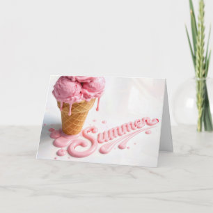 Cartão Cone de Sorvete de Aniversário de Verão Derretendo
