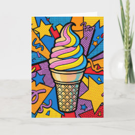 Cartão Cone de Sorvete de Aniversário e Arte Pop de Confe