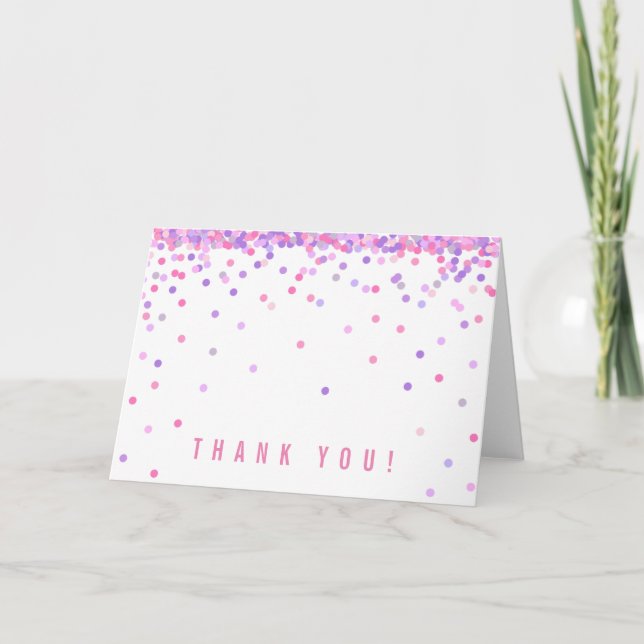 Cartão Confete Rosa Roxo Obrigada  | Fofo e Simples (Frente)