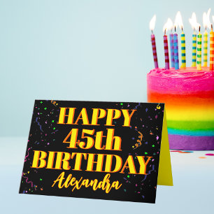 Cartão Confetti Personalizada Idade e Nome Aniversário Ca