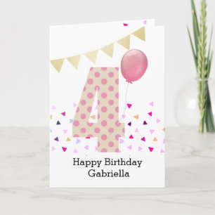 Cartão Confetti Pink Polka Dot 4th Birthday