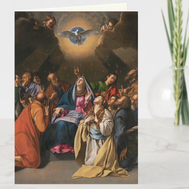 Cartão Confirmação da Virgem Espírito Santo Mary Apostles (Sacrament of Confirmation Descent of the Holy Spirit on the Apostles and Blessed Virgin Mary Card)