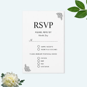 Cartão Confirmação de Casamento Floral Moderno Preto e Br