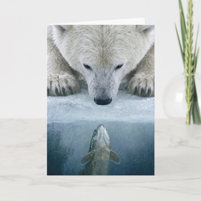 Cartão Confronto de Urso Polar e Peixe de Aniversário  (Frente)
