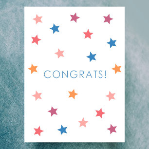 Cartão Congrats Colorido Estrelas em Branco