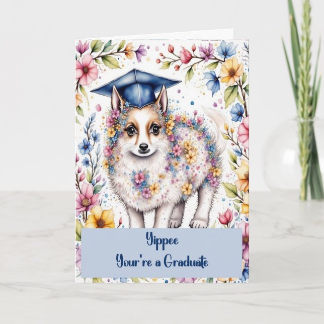 Cartão Congratulations 8th Grade Graduate with Dog (Frente)