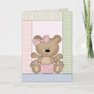 Cartão Congratulations Card: Teddy Bear With Pink Bow
