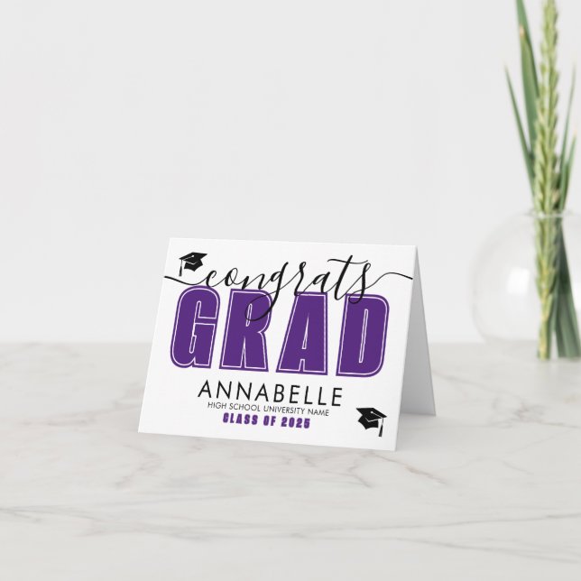 Cartão Congratulations Grad Purple Graduation (Frente)