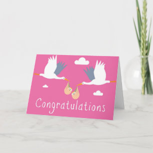 Cartão Congratulations of the Birth Card (Girl Twins)