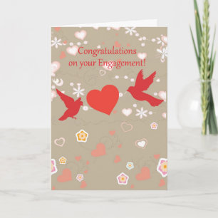 Cartão Congratulations on your engagement 2 birds& heart