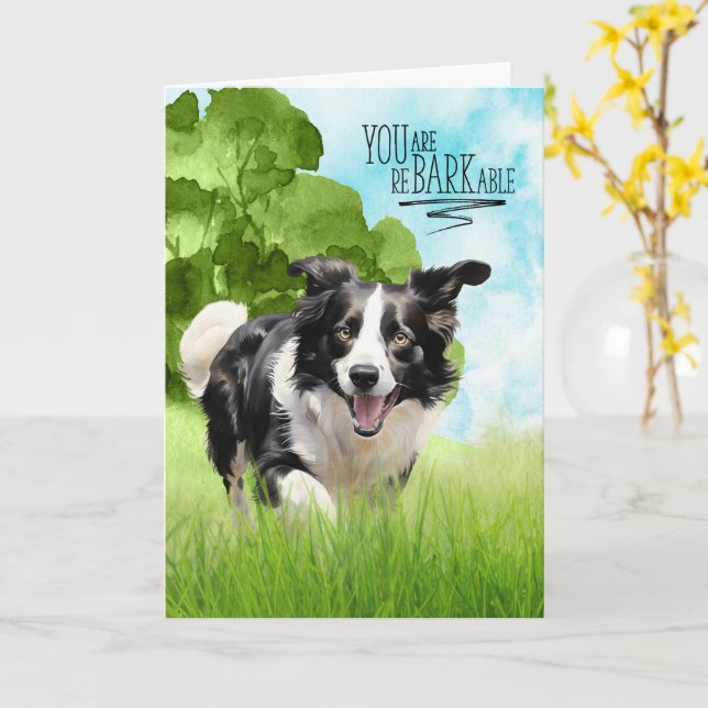 Cartão Congratulations reBARKable Border Collie Dog (Flor Amarela)