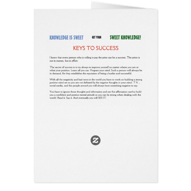 CARTÃO CONHECIMENTO É PLACA DE AFIRMAÇÃO DOCE (Verso)