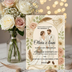 Cartão Conjunto de papelaria de casamento boho elegante -