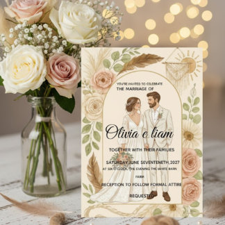 Cartão Conjunto de papelaria de casamento boho elegante -