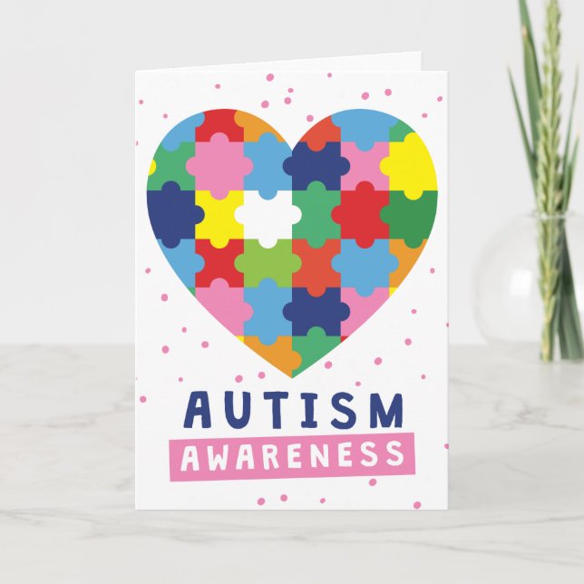 Cartão consciência rosa sobre autismo (Frente)