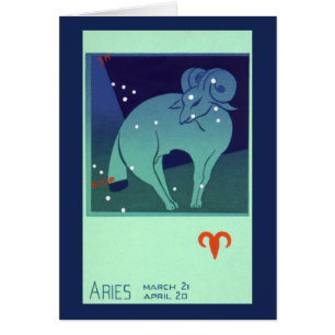 Cartão Constelação de Aries Ram, Astrologia Zodiac Vintag