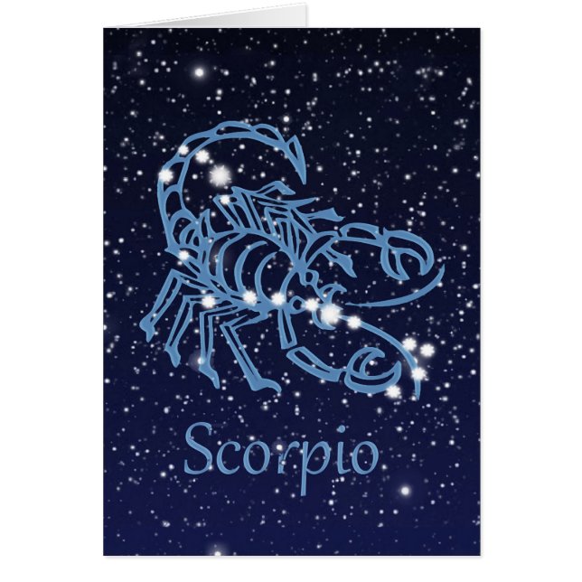 Cartão Constelação Scorpio e Sinal Zodiac com Estrelas (Frente)