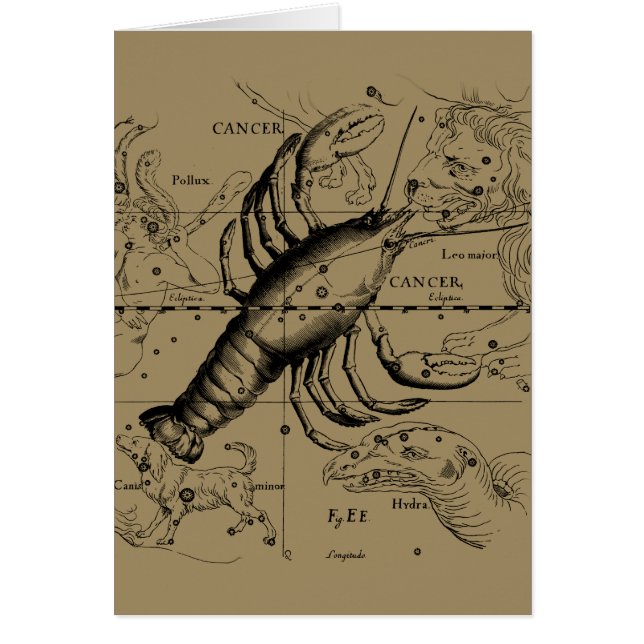 Cartão Constelação Zodiac cancer por Hevelius 1690 (Frente)