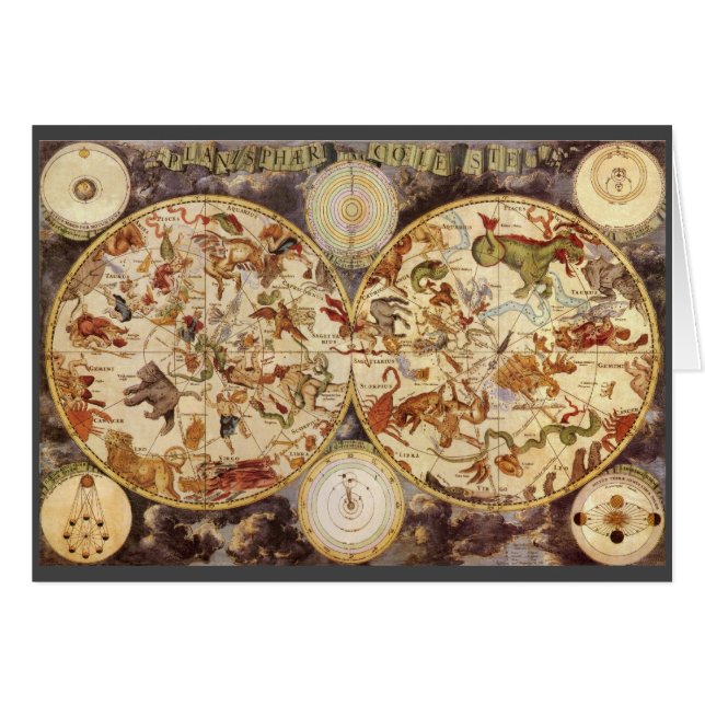 Cartão Constelações, Astronomia Vintage, Frederik de Wit (Frente Horizontal)