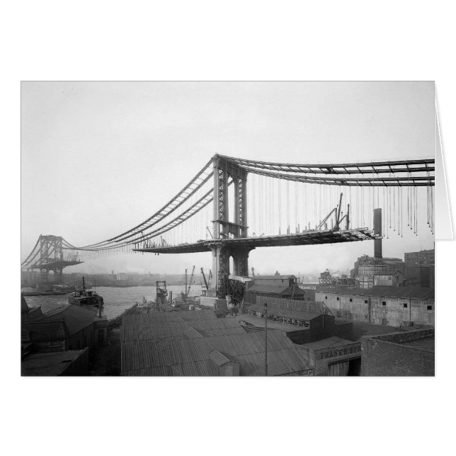 Cartão Construção da Ponte de Manhattan, 1909 (Frente Horizontal)