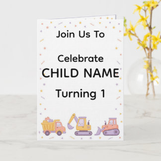 Cartão Construction Birthday Invitation | Editable Truck 