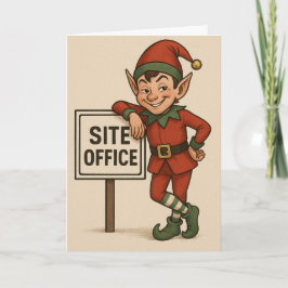 Cartão Construction theme Christmas card Elf leaning
