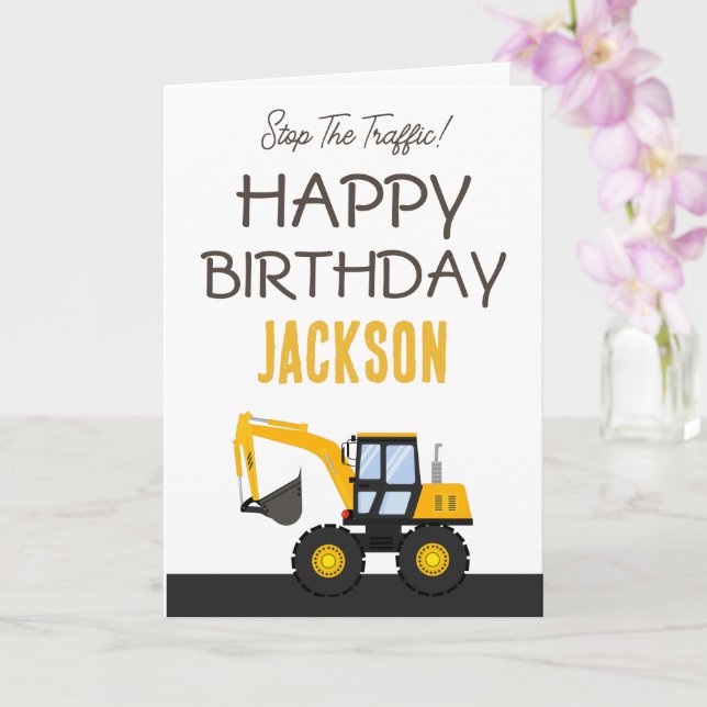 Cartão Construction Truck Birthday | Personalized Décor (Orquídea)