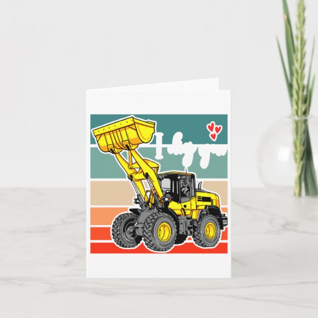 Cartão Construction Vehicles Valentines Hearts Excavator  (Frente)