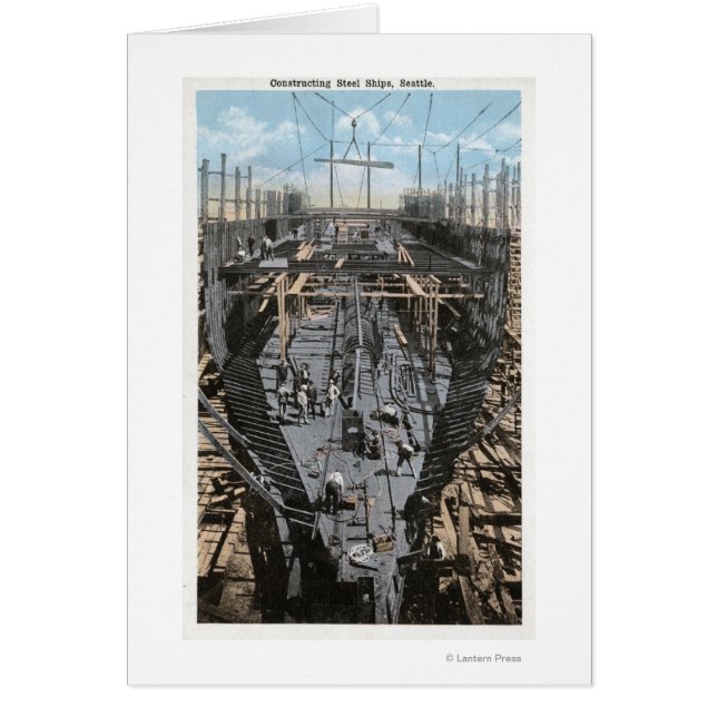 Cartão Construindo uma cena de navio de aço (Frente)