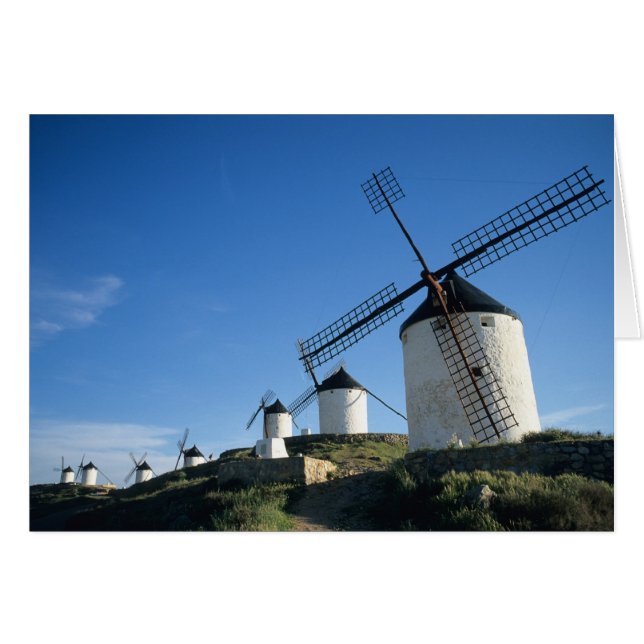 Cartão Consuegra, La Mancha, Espanha, moinhos de vento 2 (Frente Horizontal)
