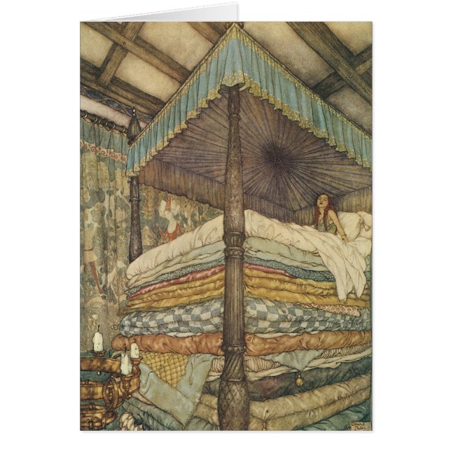 Cartão Conto de Fadas Antigo, Princesa e o Ervilha, Edmun (Frente)