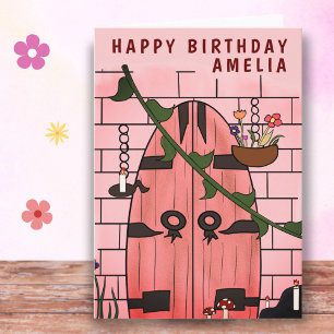 Cartão Conto de Fadas Porta Secreta Desenho Menina Aniver