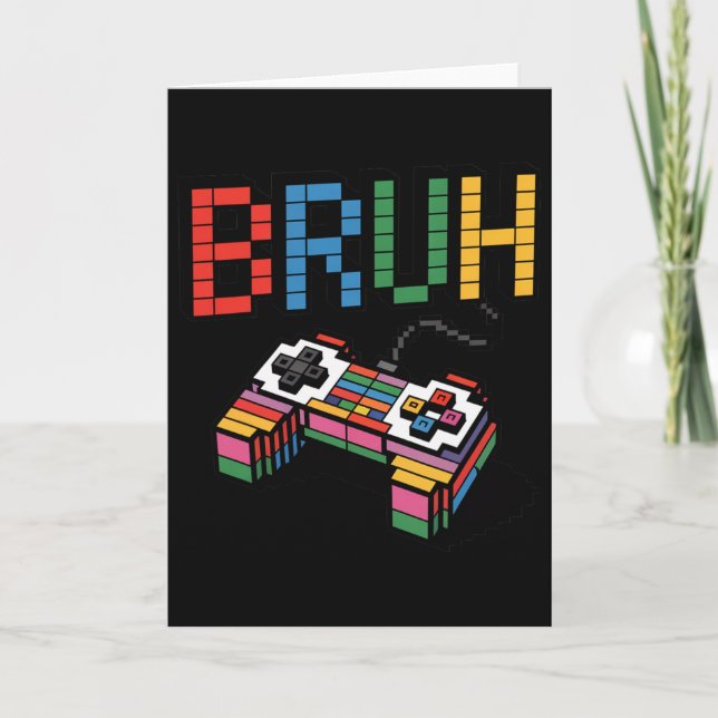 Cartão Controlador de Jogo Pixel Block Bruh Divertido Est (Frente)