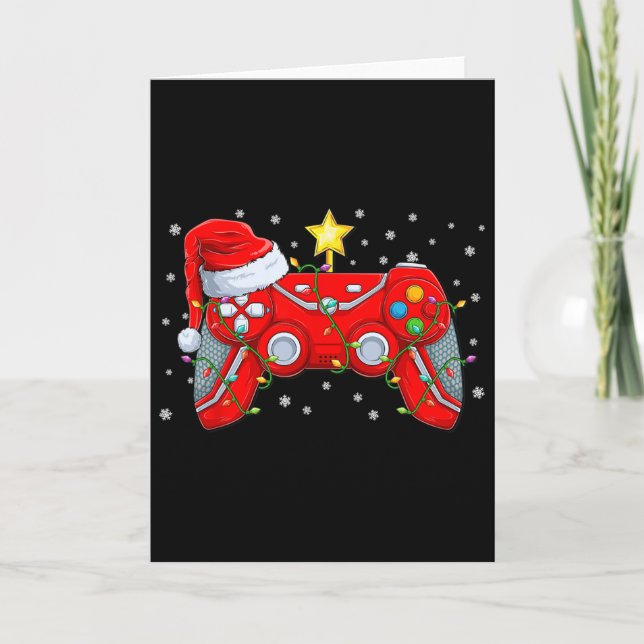 Cartão Controlador de Videogame Chapéu de Natal do Papai  (Frente)