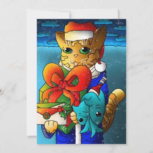 Cartão Convidado de Gato de Natal (Frente)