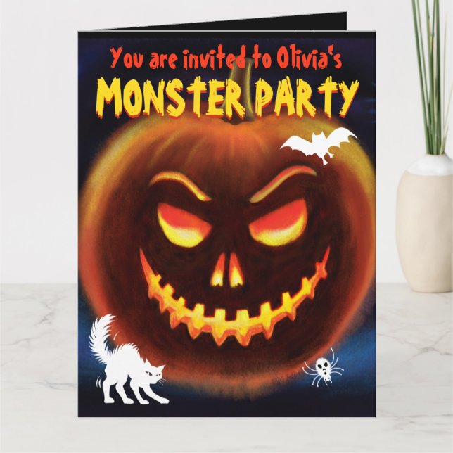 Cartão Convidado do Monstro do Halloween - Pumpkin! (Frente)
